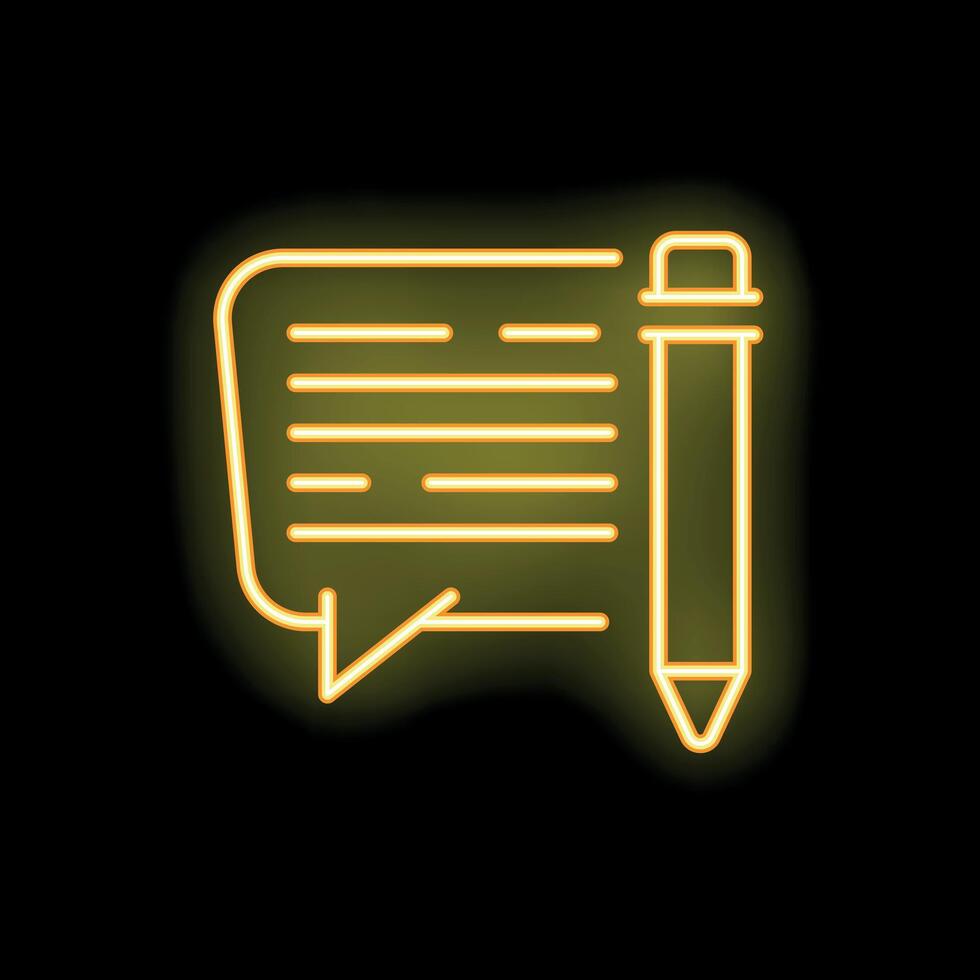 Neon icon of speech bubble with pencil representing content creation vector