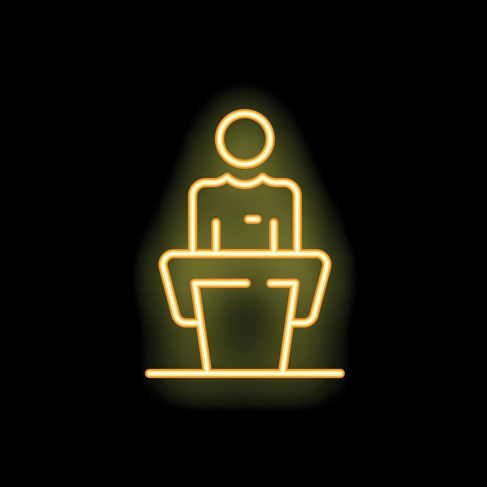 Neon sign of a speaker giving a speech on stage vector