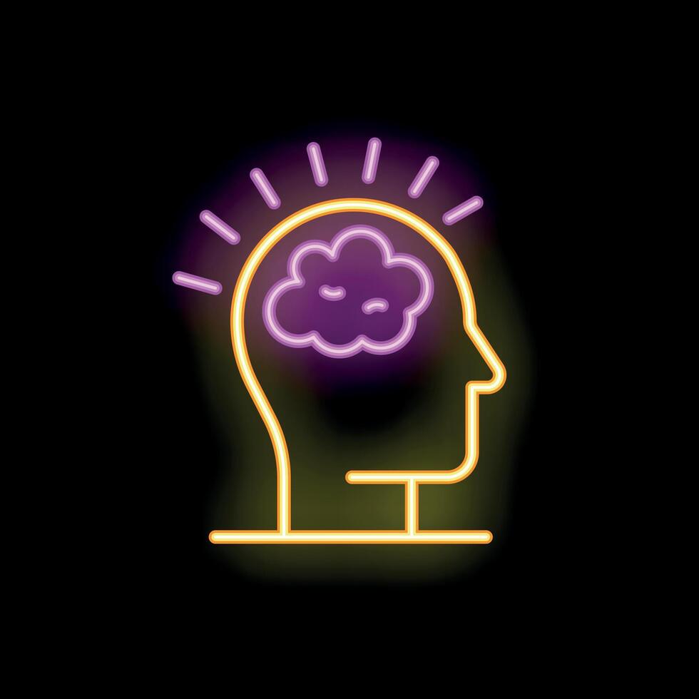 Neon sign representing a human head with a brain generating ideas vector