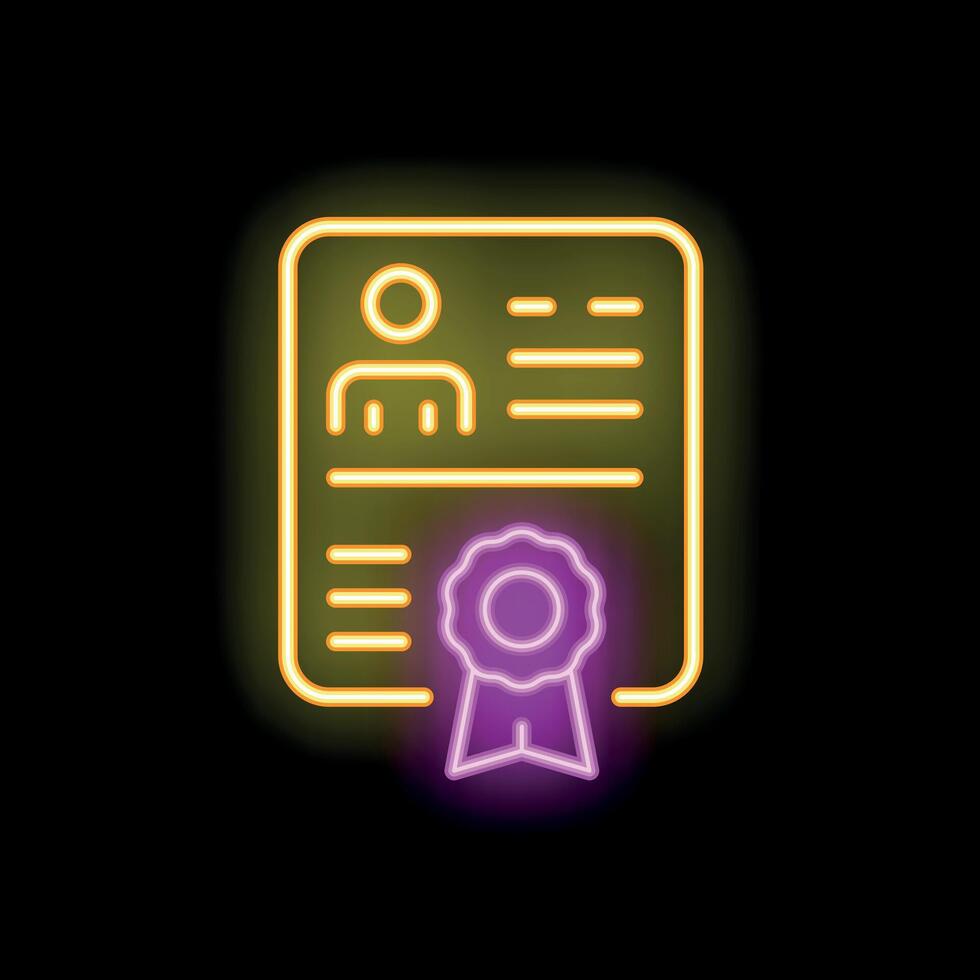 Neon sign showing diploma with stamp and ribbon for graduation ceremony vector