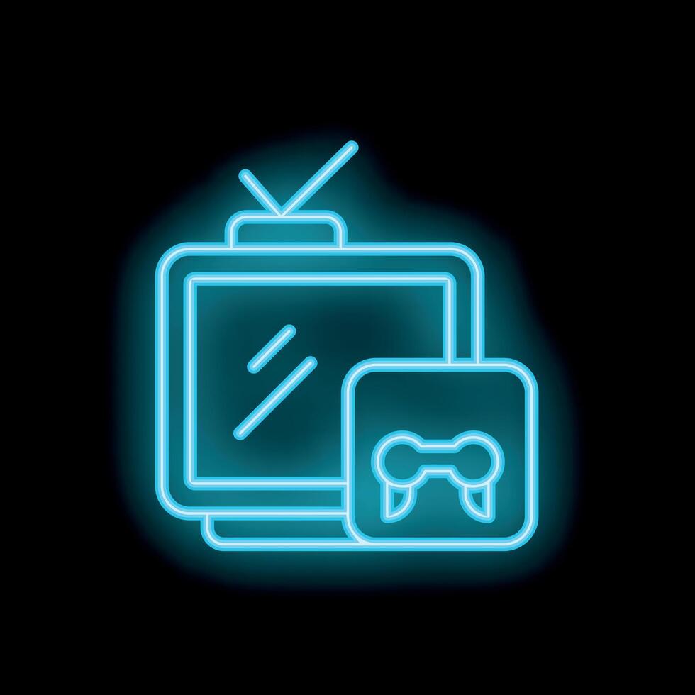 Neon icon of television set and game controller for entertainment vector