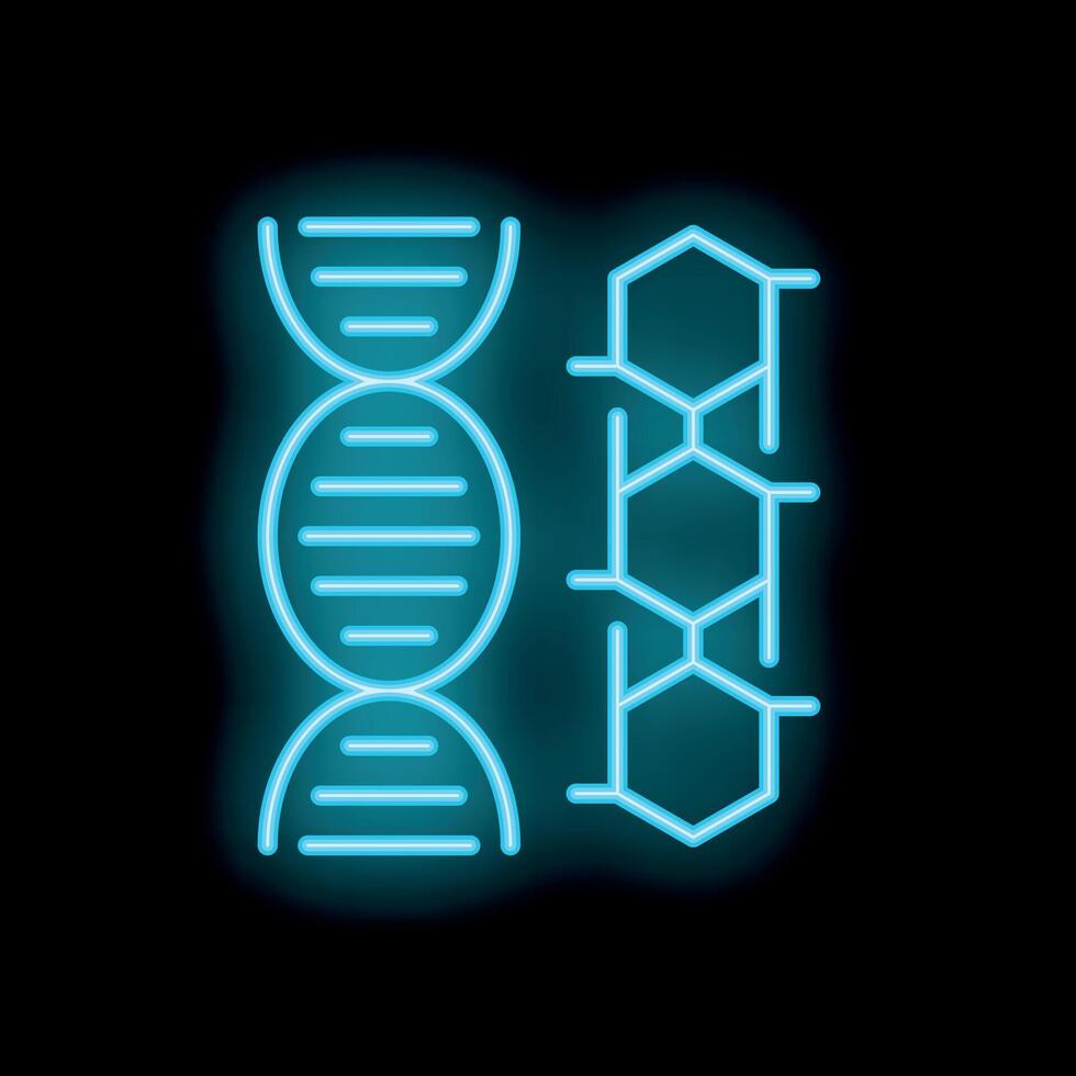 Neon icon of dna strand and chemical structure representing biotechnology vector