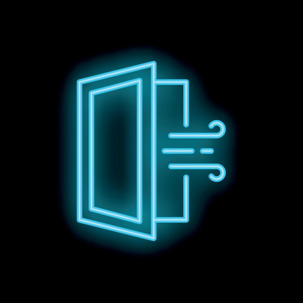 Neon sign of open door allowing fresh air in vector