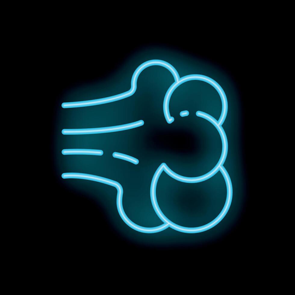 Neon blue wind blowing from left to right with trails on black background vector