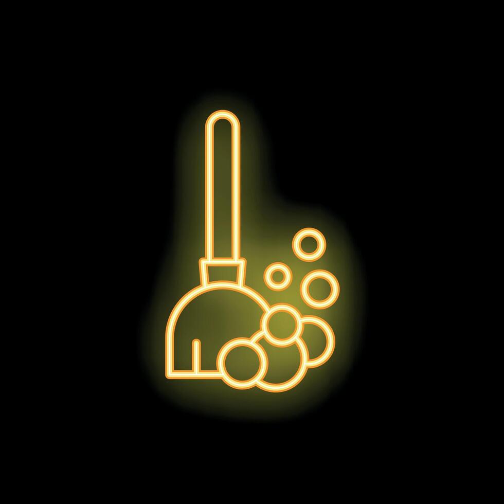 Neon plunger icon glowing with yellow light on black background vector