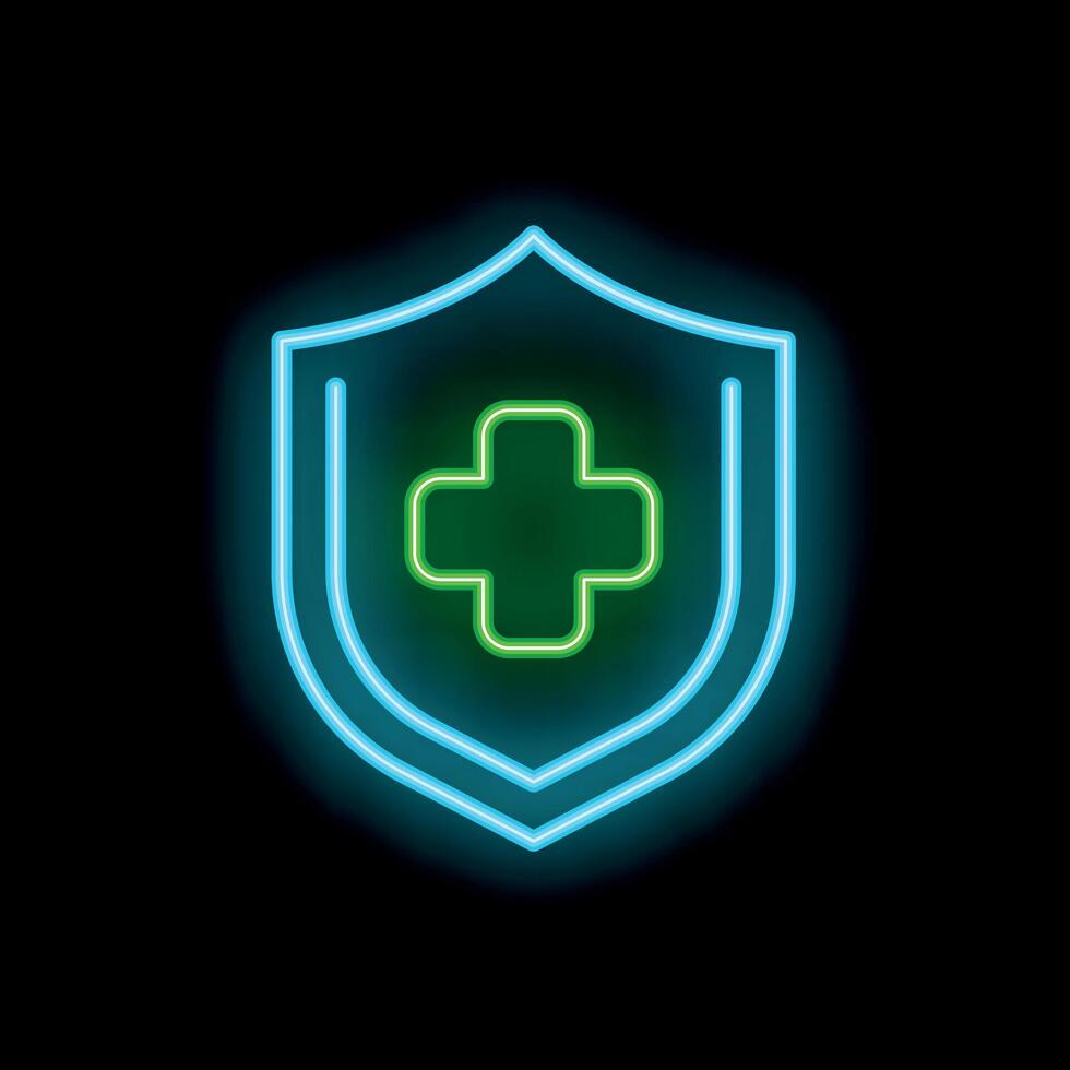 Neon style medical shield protecting from virus and germs vector