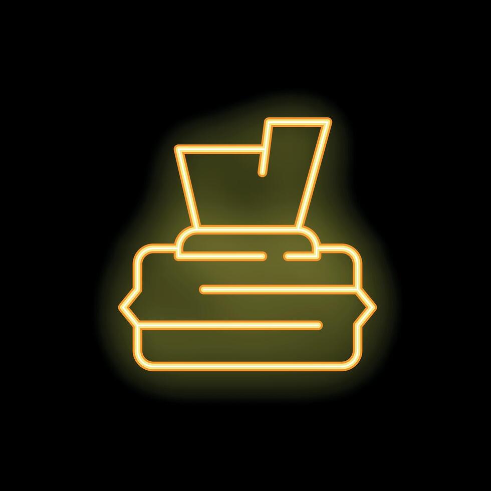 Neon yellow wet wipes pack icon on black background vector