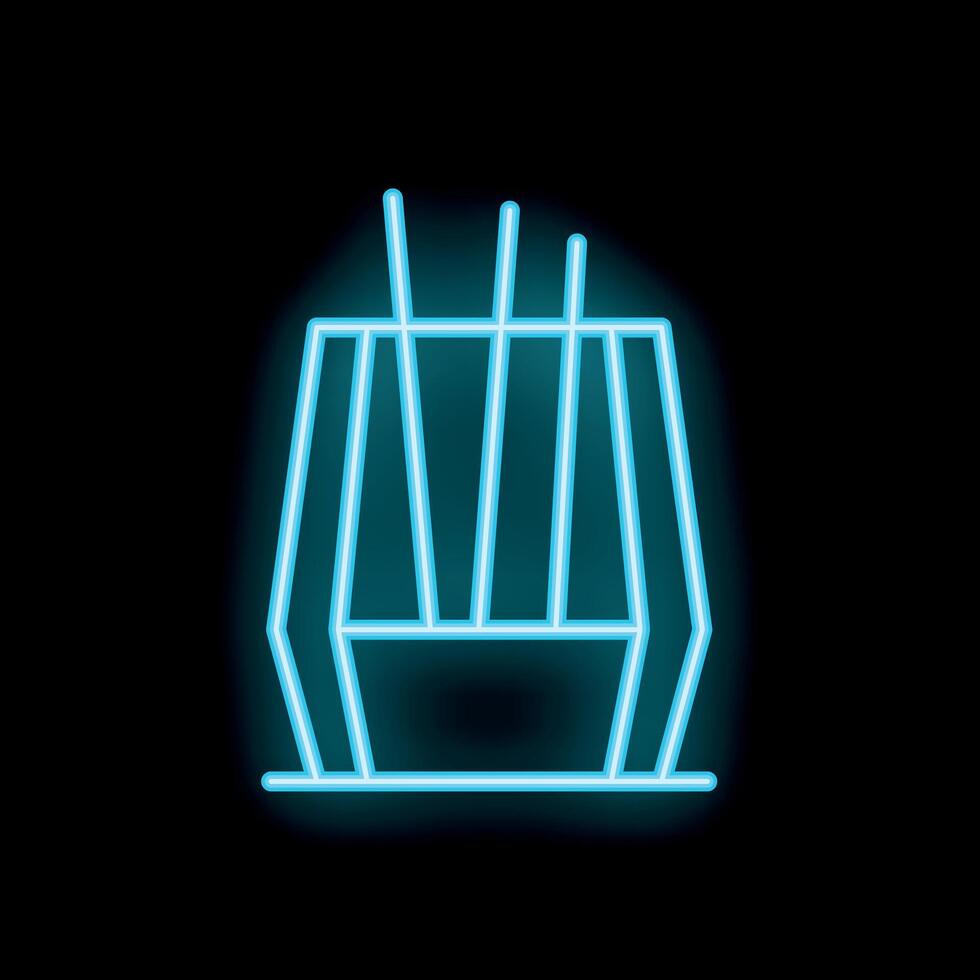 Neon cable car gondola shining on black background vector