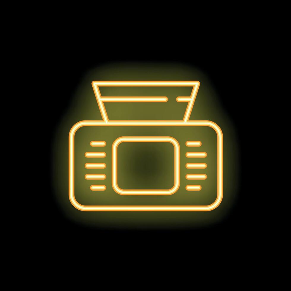 Yellow neon sign of a bread toaster glowing on a black background vector