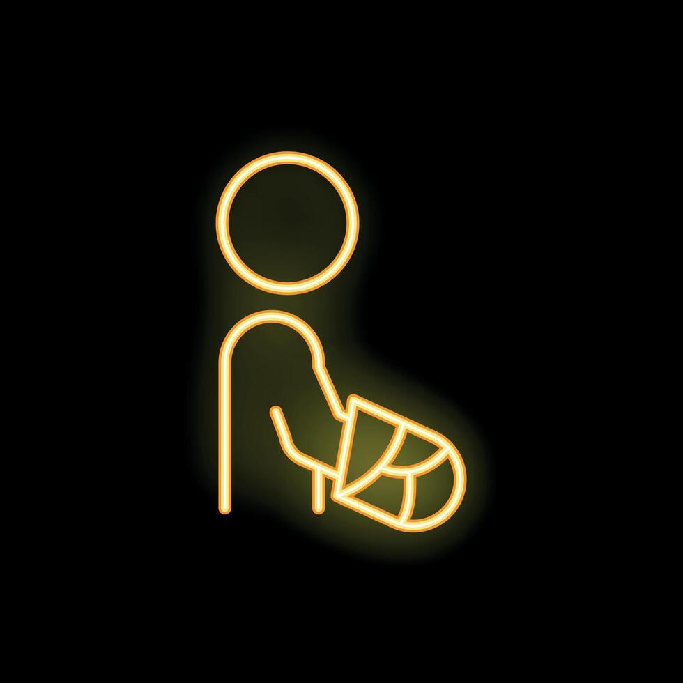 Neon sign of a person holding their injured arm in a sling vector