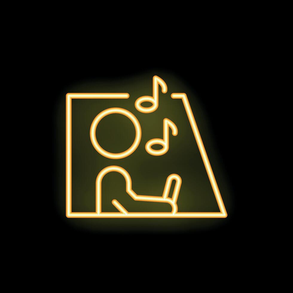 Dj playing music on turntables neon sign icon vector