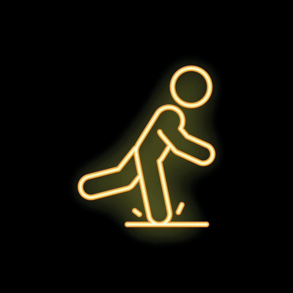 Neon style icon of person slipping on wet floor vector