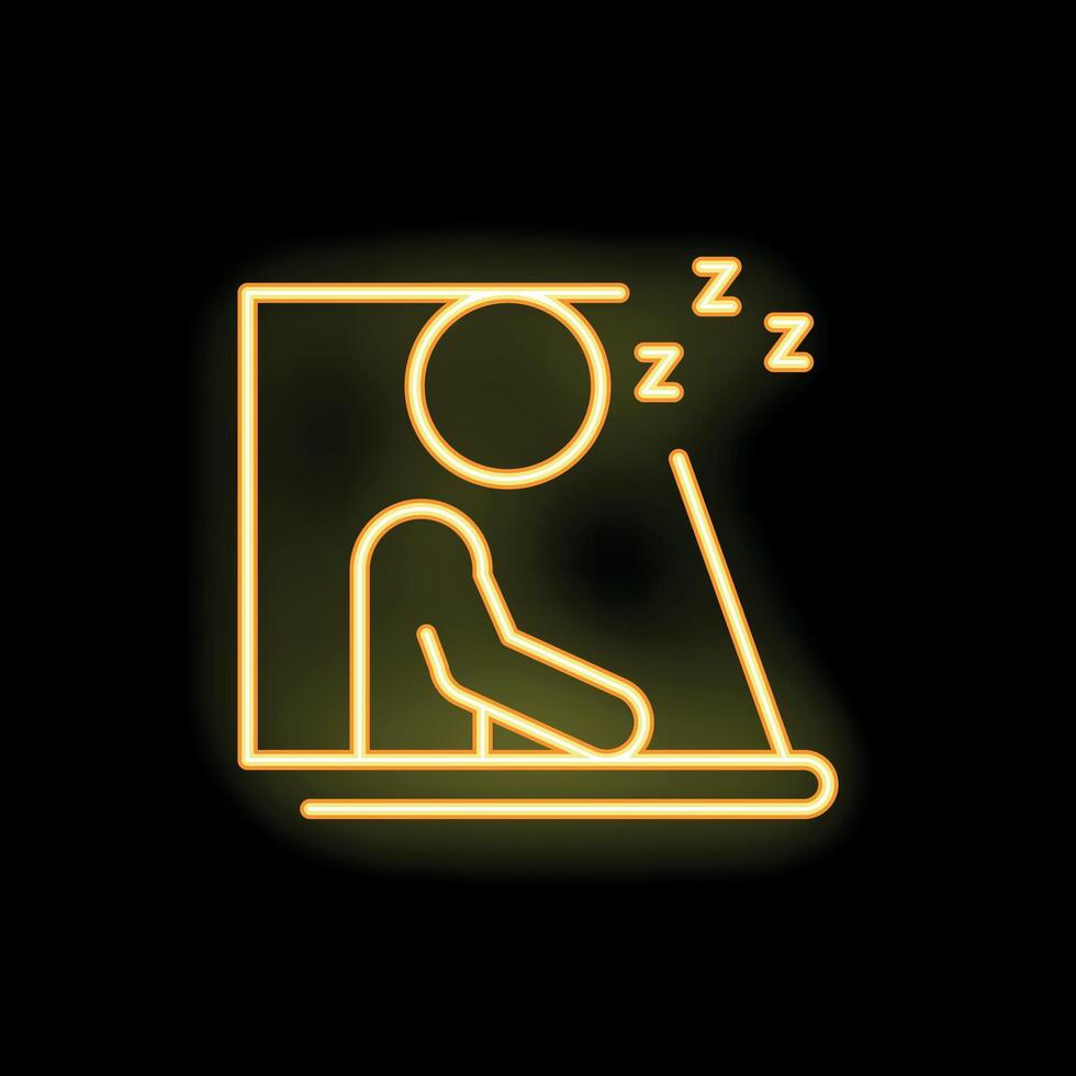 Tired office worker sleeping at workplace neon sign icon vector