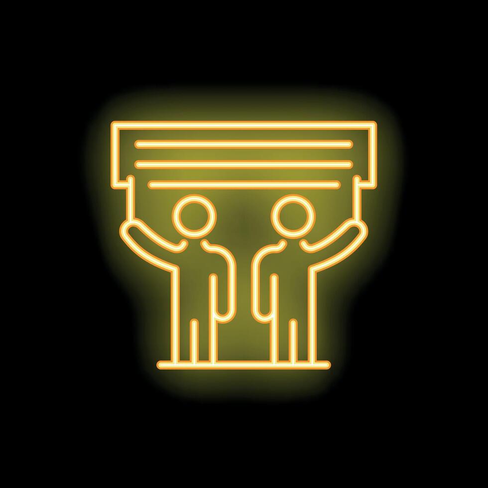 Neon sign of two activists holding a blank banner over their heads vector