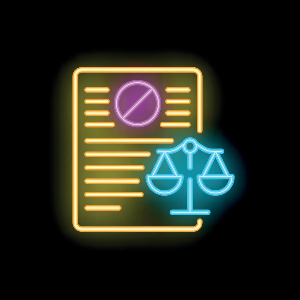 Neon icon of legal compliance representing law and justice vector
