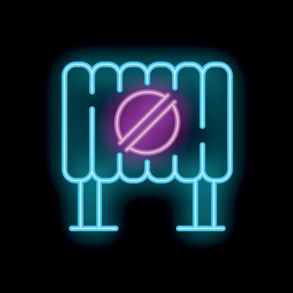 Neon icon of heating radiator with heating off sign on black background vector