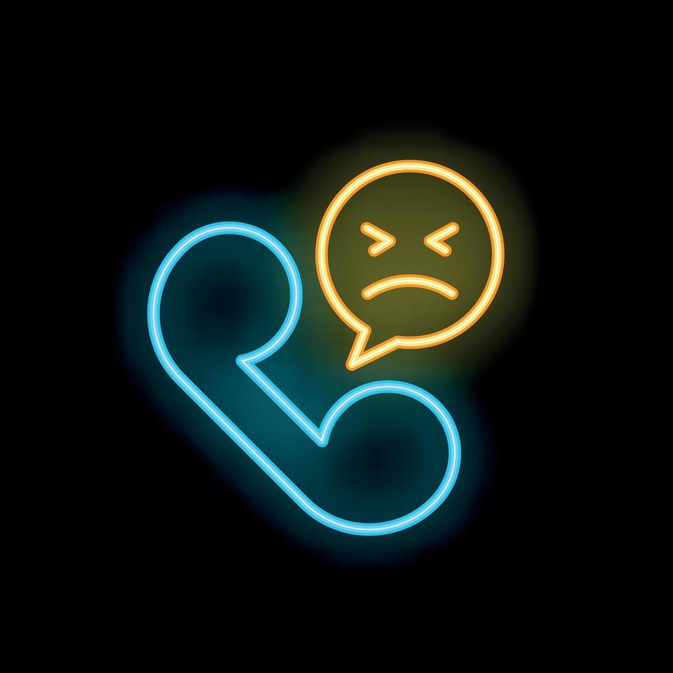 Neon phone handset receiving angry emoji message icon vector