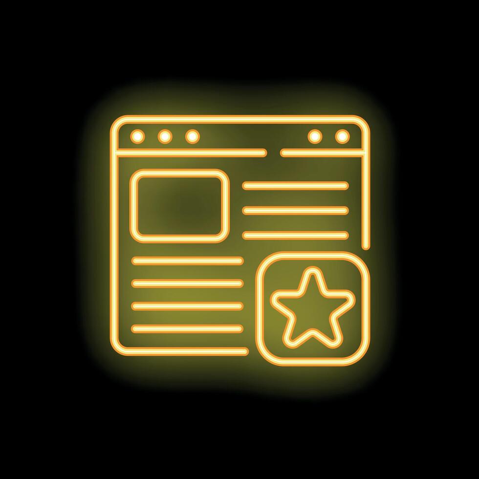 Neon yellow bookmark website icon on black background vector
