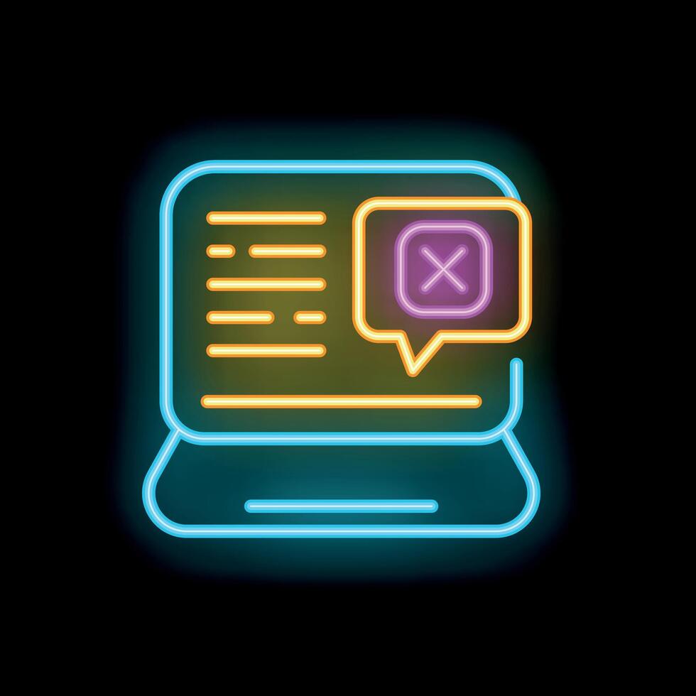 Neon icon of laptop showing delete message notification vector