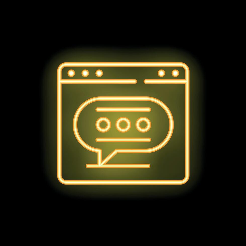 Neon yellow website with chat bubble on black brick wall vector