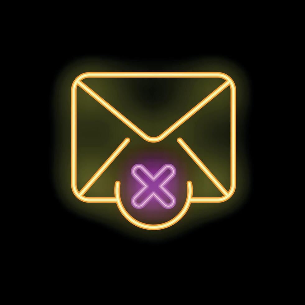 Neon icon of closed envelope with cross sign showing unsent email vector