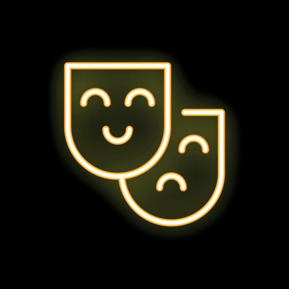 Glowing neon sign depicting comedy and tragedy masks vector