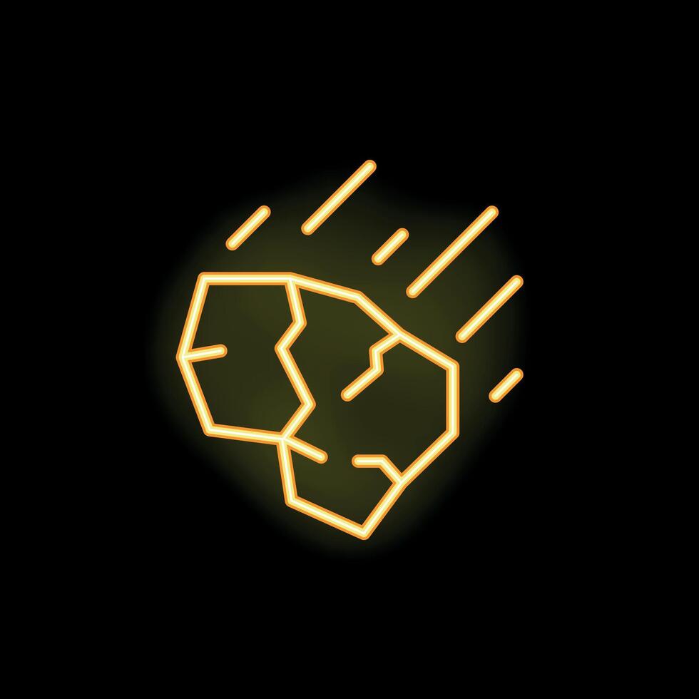 Glowing neon asteroid flying through space leaving trail vector