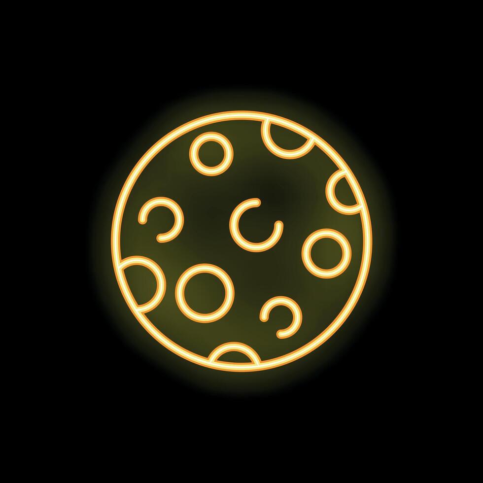 Yellow neon moon glowing on black background vector