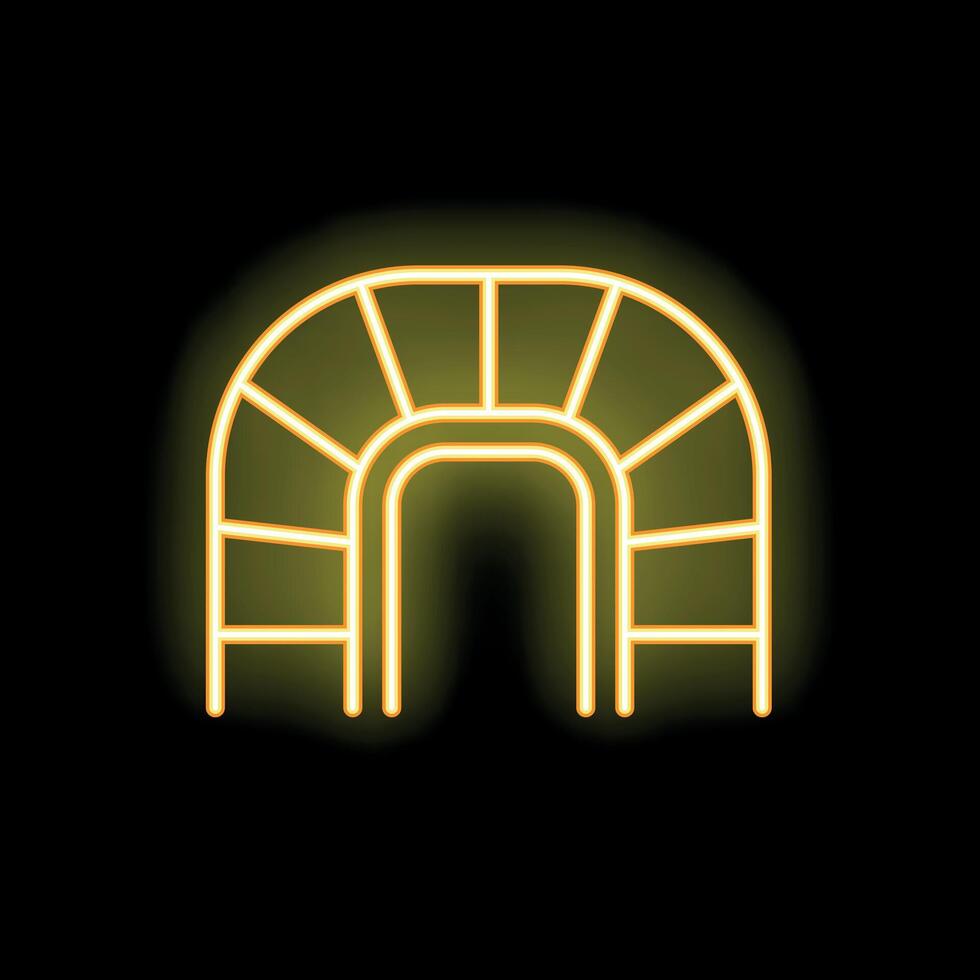 Neon yellow arched pergola structure glowing on black background vector