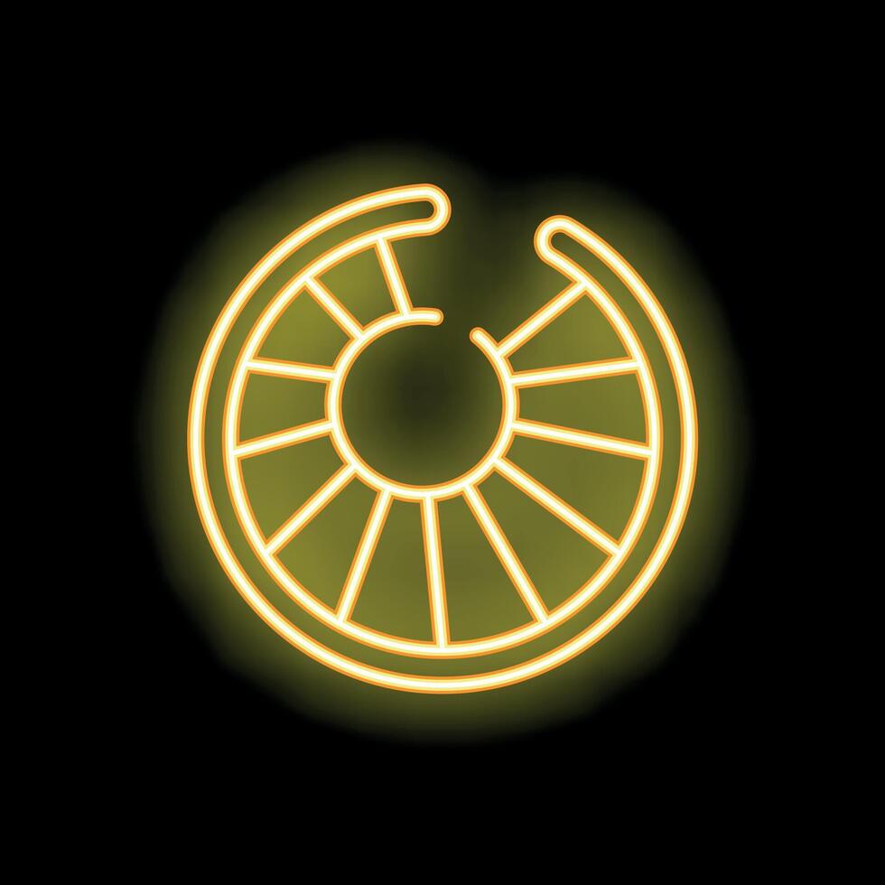 Neon sign of round staircase glowing on black background vector