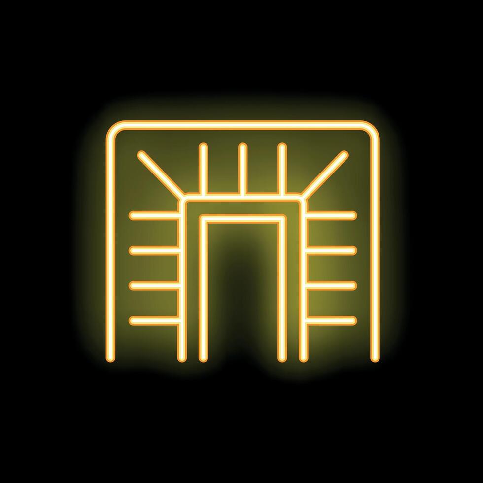 Neon yellow cpu microchip glowing on black background vector