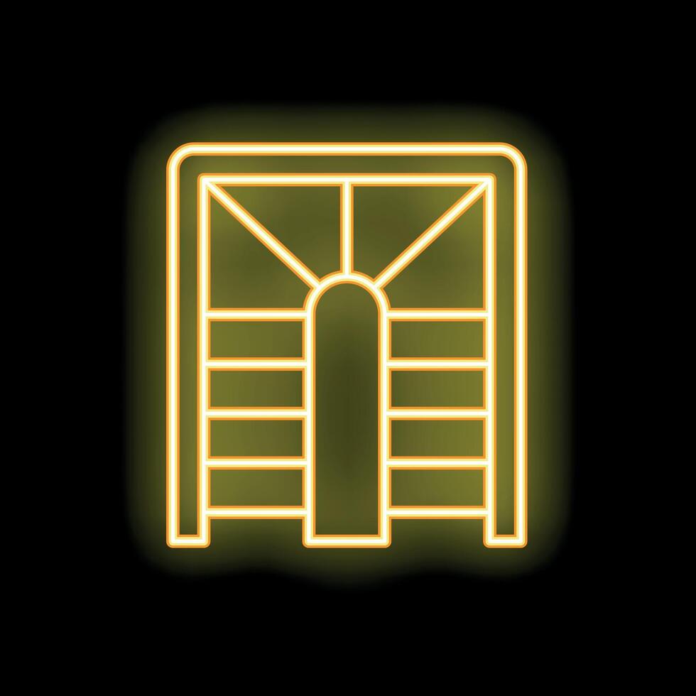 Neon yellow fire escape sign with emergency exit ladder leading to safety vector