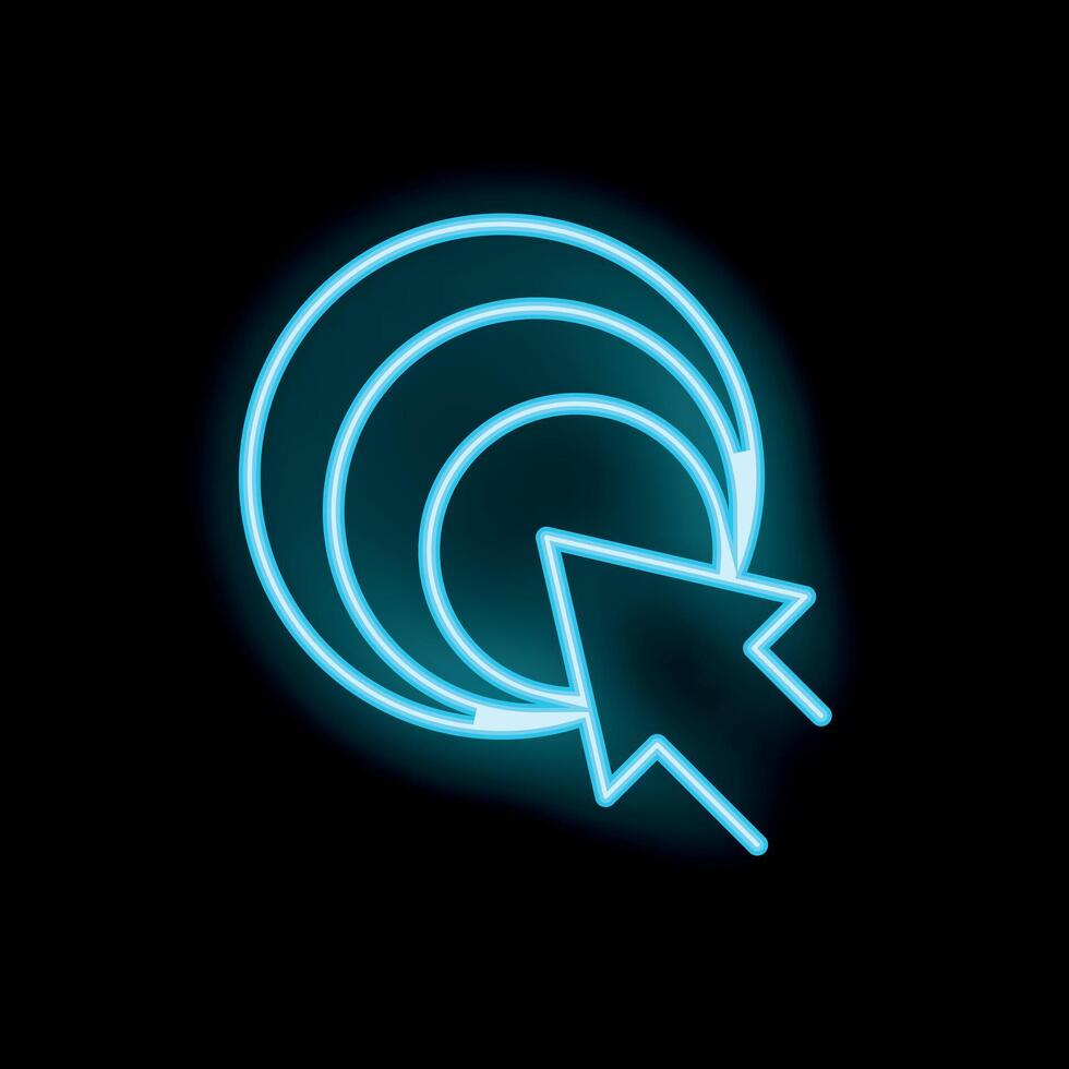 Neon arrow cursor clicking on bullseye target icon vector