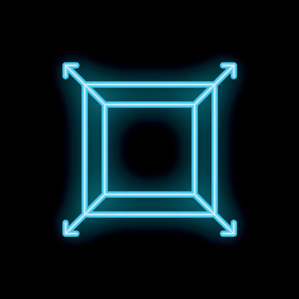 Neon cube expanding with arrows on black background vector