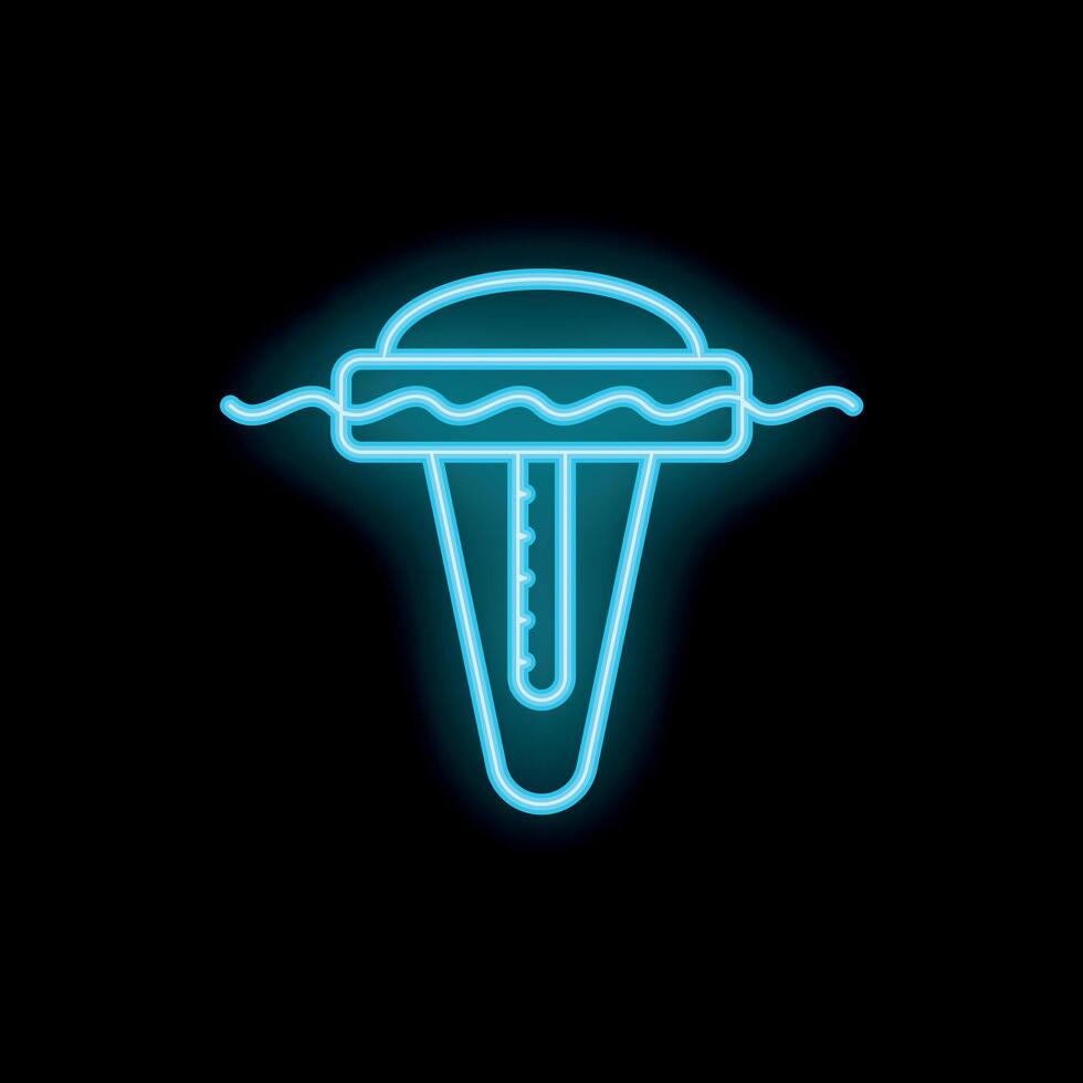 Neon water thermometer icon floating on water surface vector