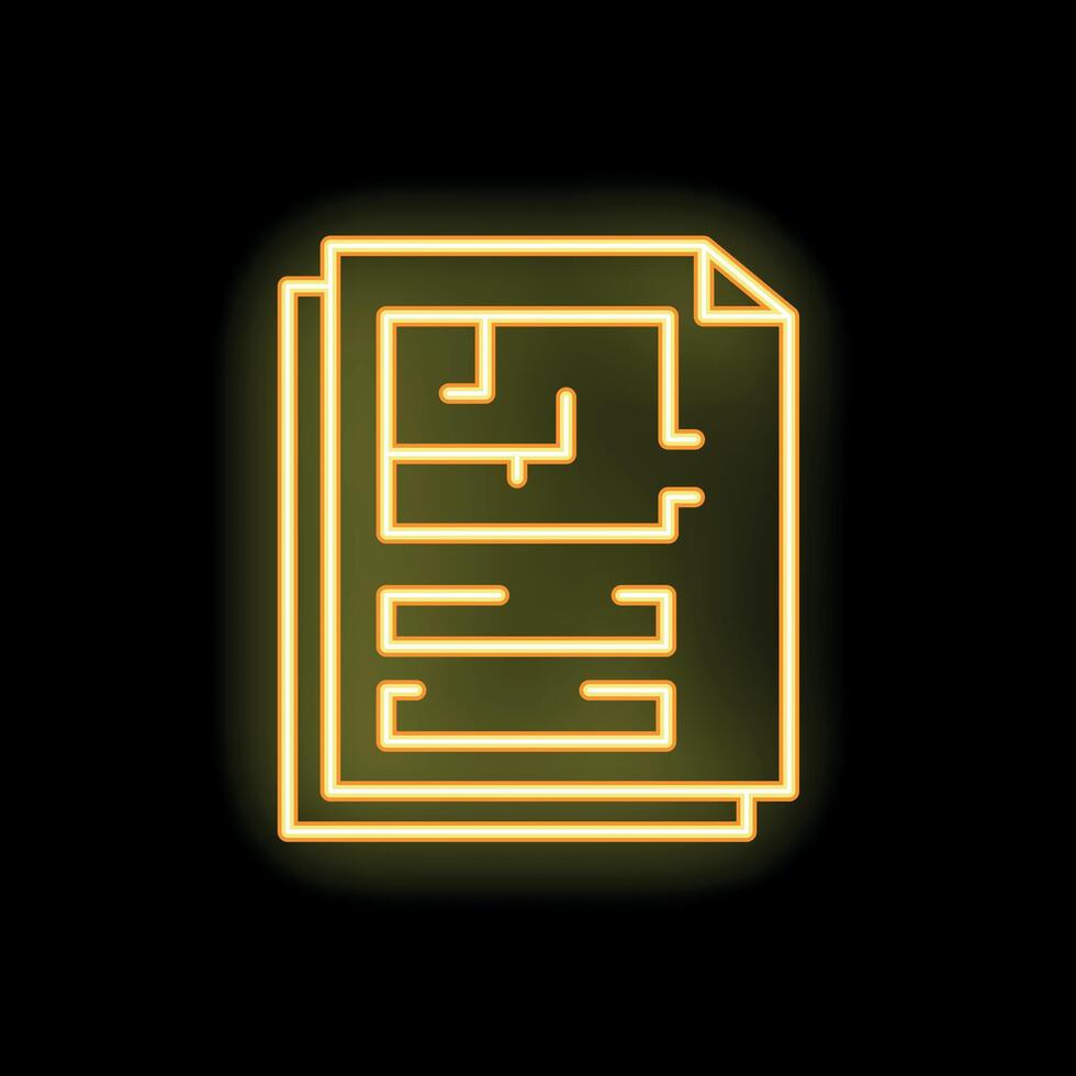 Neon yellow house plan showing construction project vector