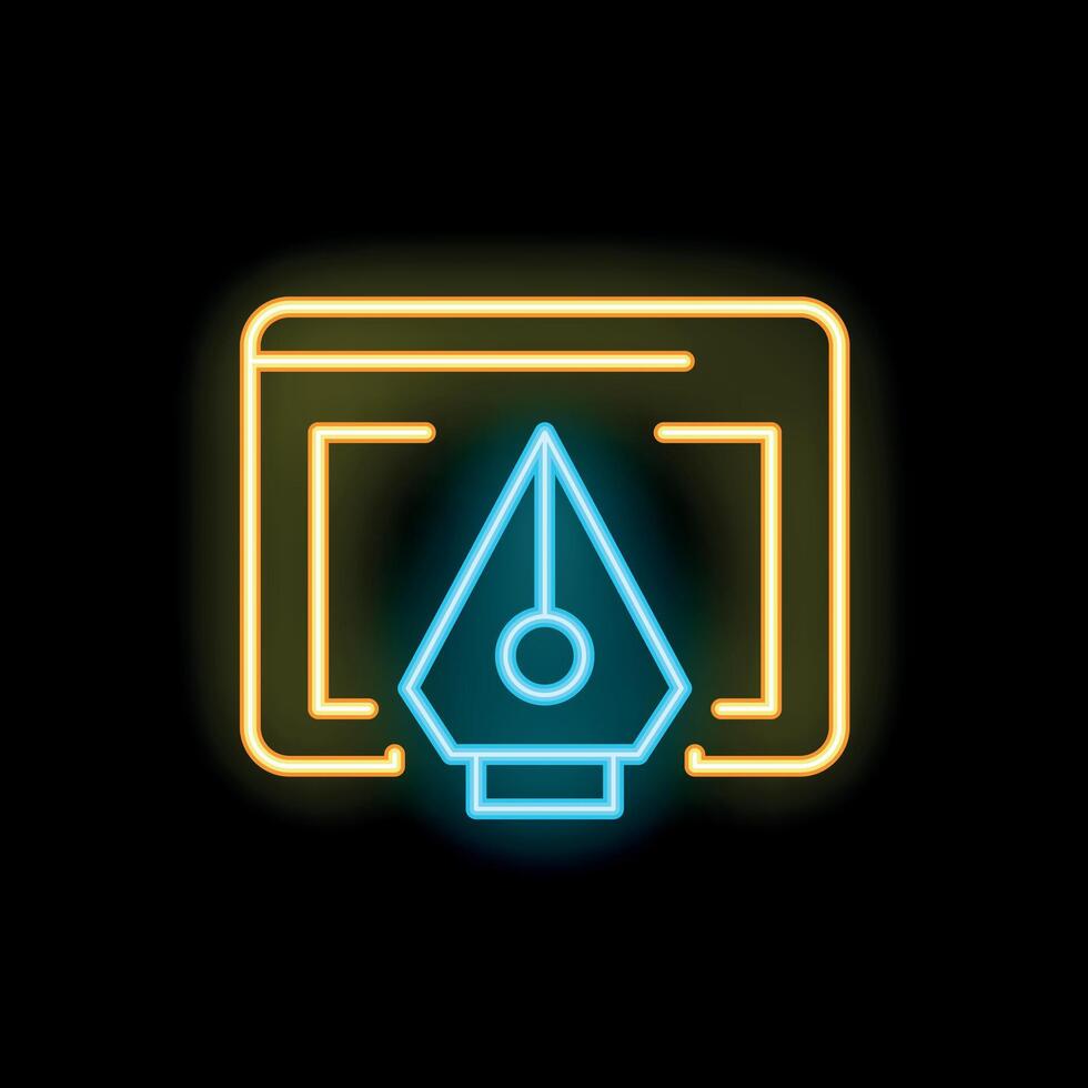 Neon icon of graphic design pen tool drawing on tablet vector
