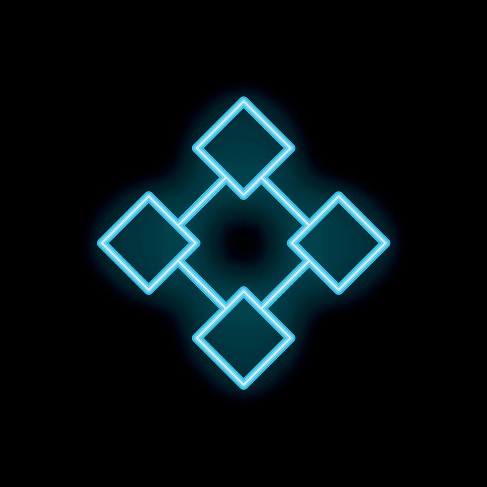Neon blue blockchain technology concept glowing on black background vector