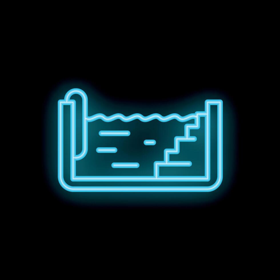 Blue neon sign of swimming pool with stairs and ladder on black background vector