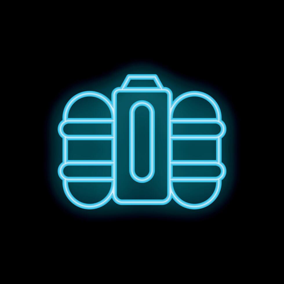 Neon oxygen tank icon glowing against a black background vector