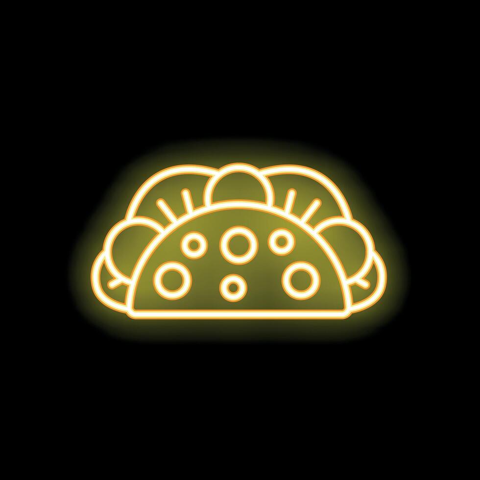 Neon sign showing a taco with lettuce, tomato, and cheese vector