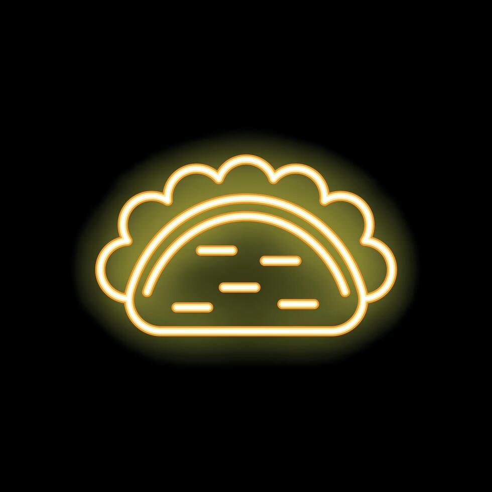 Neon sign showing a glowing taco on a dark background vector