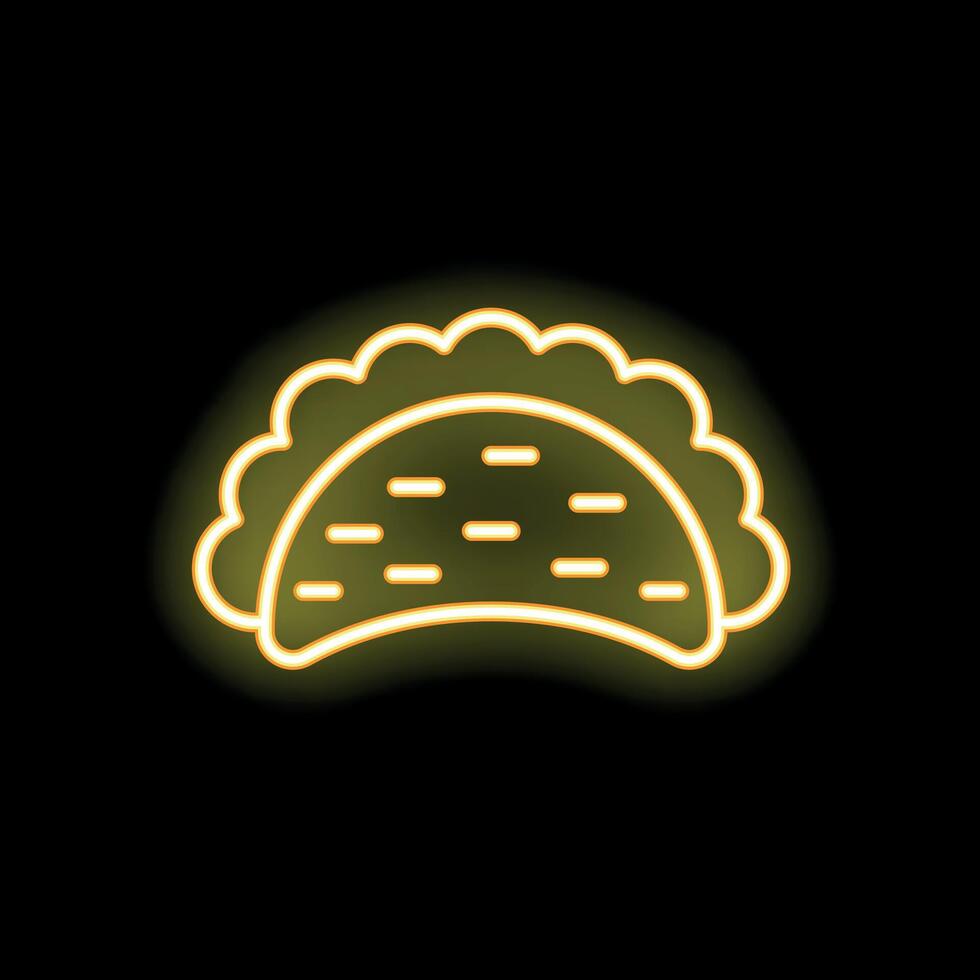 Neon sign showing a glowing taco on a black background vector