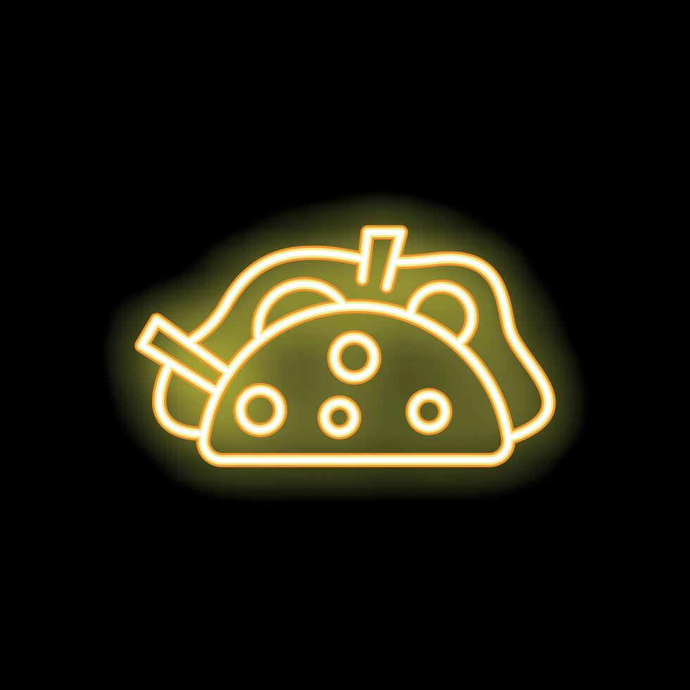 Bright yellow neon sign depicting a taco on a black background vector