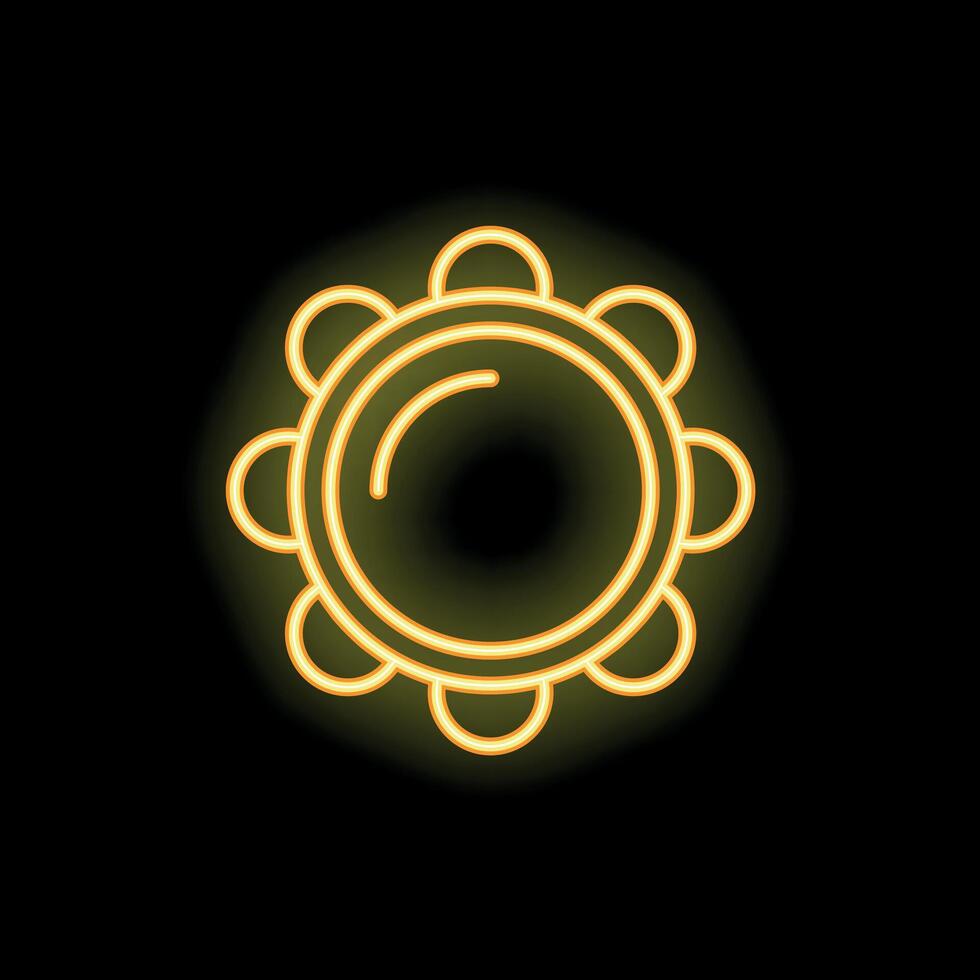 Neon tambourine glowing on dark background vector