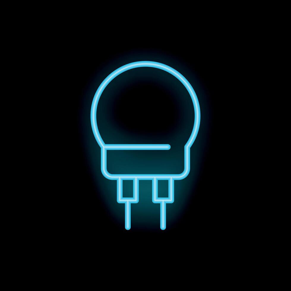 Blue neon icon of an electronic transistor component glowing on black background vector