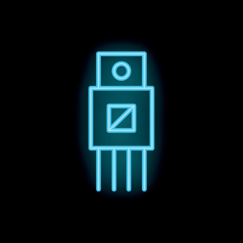 Blue neon transistor glowing on black background vector