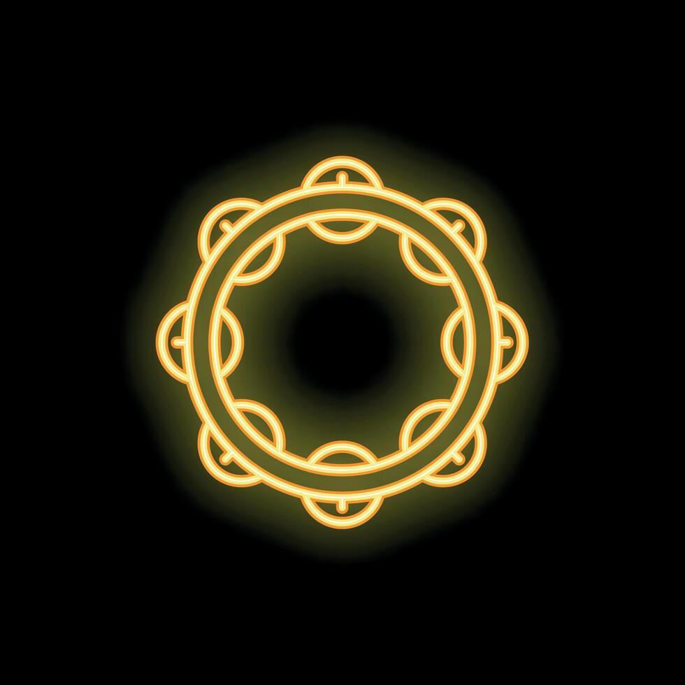 Neon tambourine glowing on dark background vector