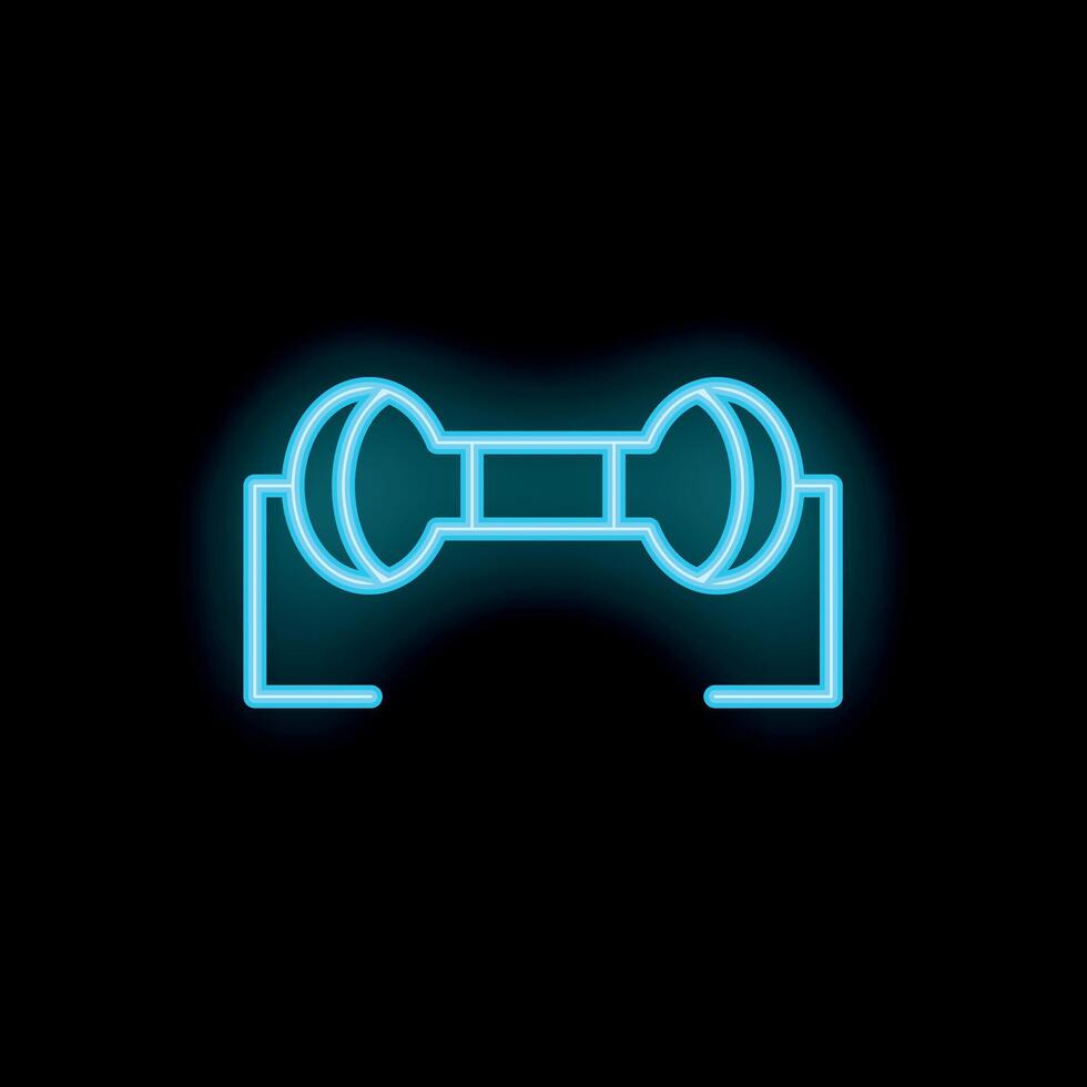 Blue neon sign showing a dumbbell on black background vector