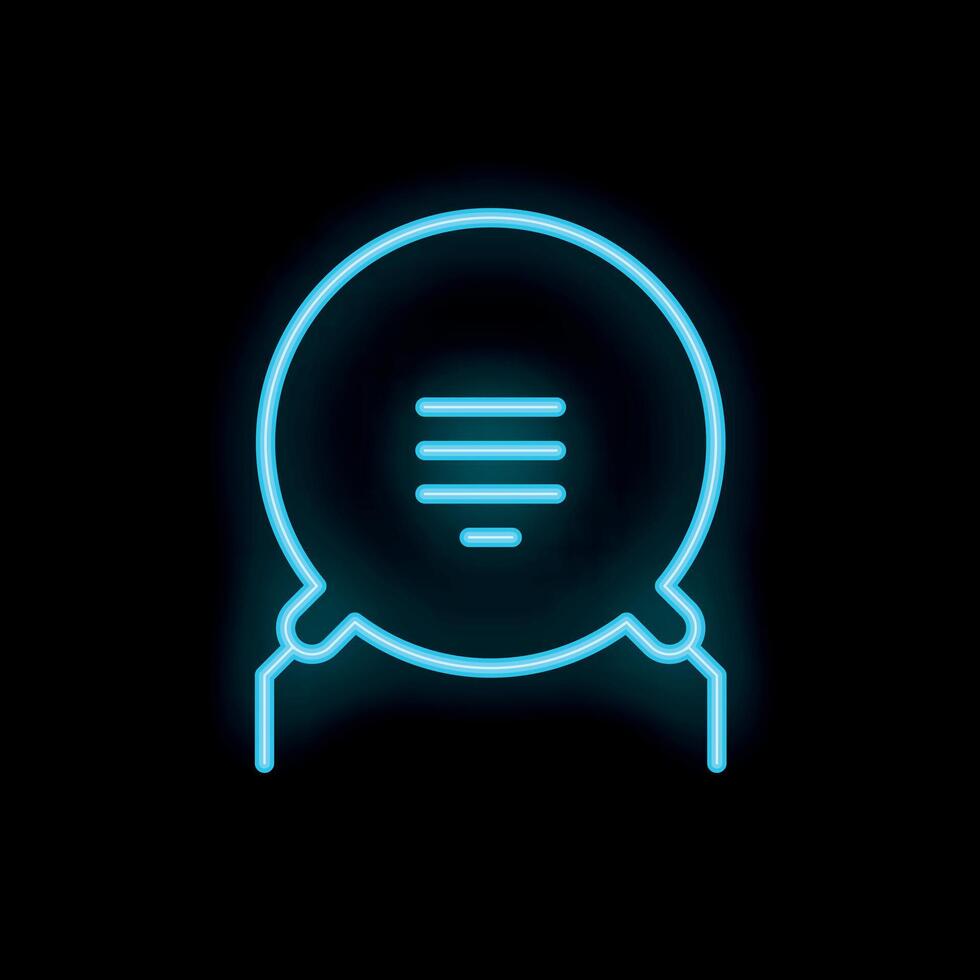 Blue neon speech bubble showing three horizontal lines on black background vector